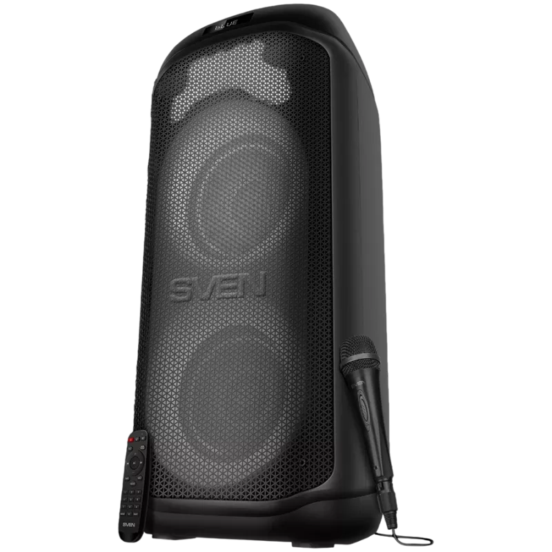Kaiutin SVEN PS-1050, musta (200W, TWS, Bluetooth, FM, USB, microSD, LED-näyttö, 7200mAh)