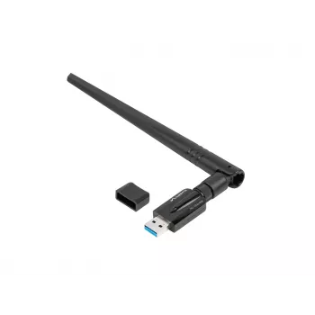 Sisäinen WLAN-kortti LANBERG NC-1200-WIE — dualband-USB-WLAN-sovitin, RTL8812BU, jopa 1200 Mbit/s, ulkoiset 2x2-antennit (5 dBi), musta
