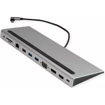 VALUE USB 3.2 Gen 2 Type-C moniportti-telakointiasema, 4K HDMI/DP, VGA, USB, kortinlukija, PD, LAN, ääni (12.99.1117)