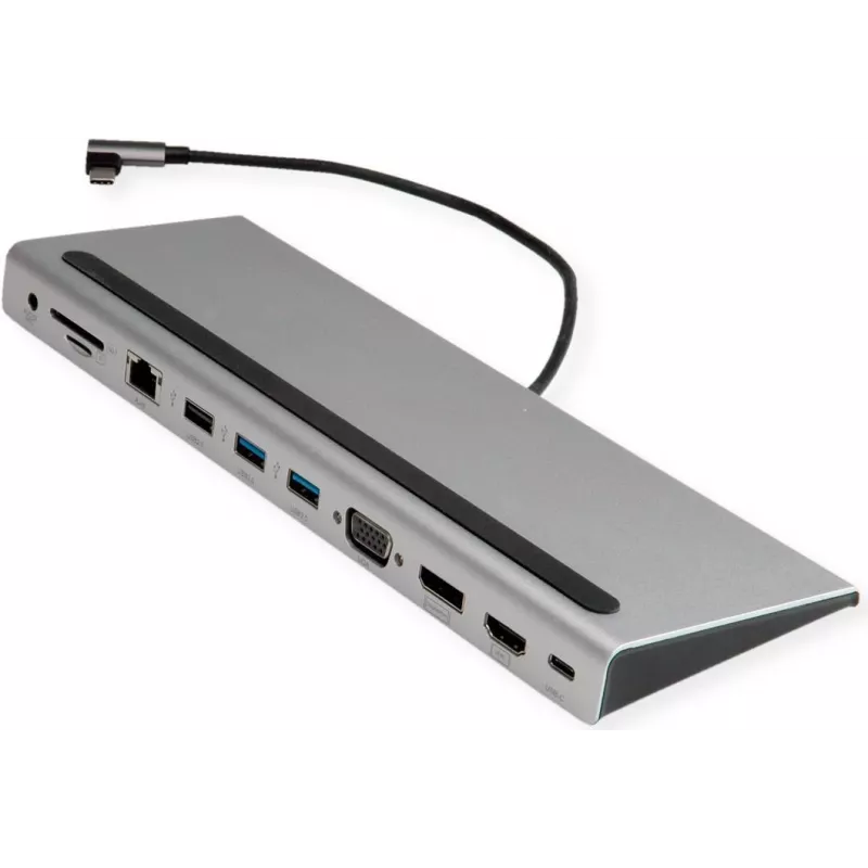 VALUE USB 3.2 Gen 2 Type-C moniportti-telakointiasema, 4K HDMI/DP, VGA, USB, kortinlukija, PD, LAN, ääni (12.99.1117)