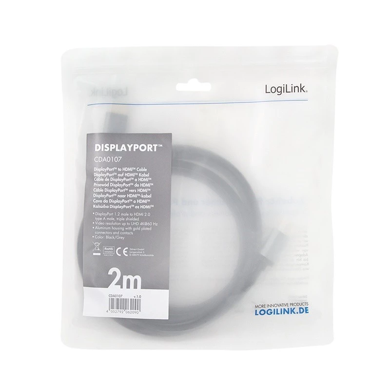 LogiLink CDA0107 videokaapeliadapteri 2 m DisplayPort HDMI musta harmaa