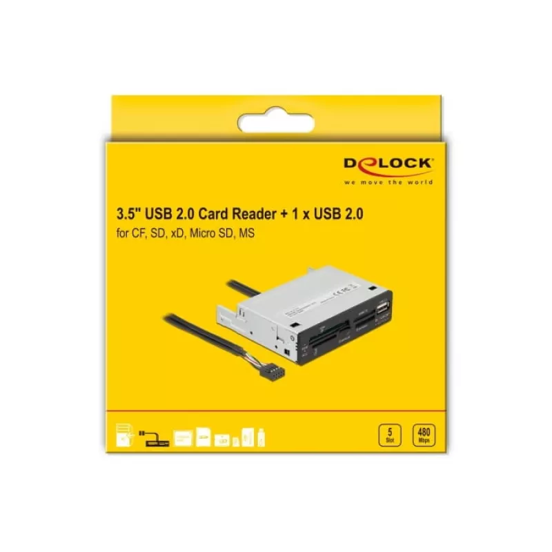 DeLOCK 91708 kortinlukija USB 2.0 sisäinen musta harmaa CF SD MicroSD