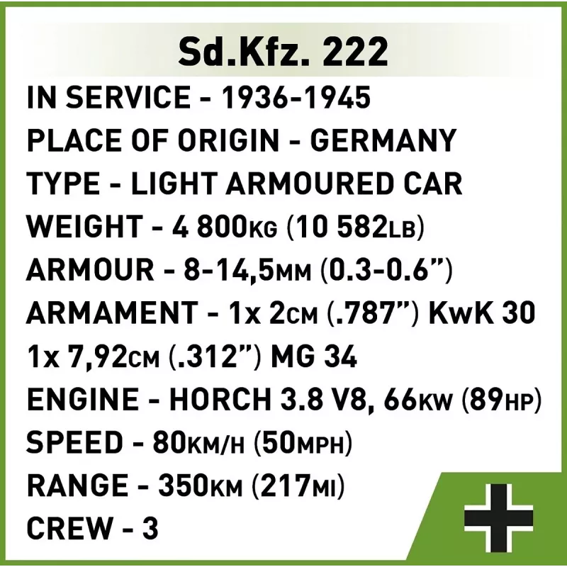 Cobi Blocks Sd.Kfz 222 rakennussarja COBI-2657 — 502 rakennuspalikkaa