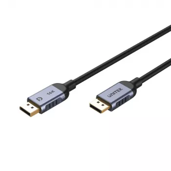 Unitek C1626GY01-1.5M DisplayPort-kaapeli – 1,5 m, DisplayPort 2.1, uros-uros, 360 Hz, 15360×8640, harmaa