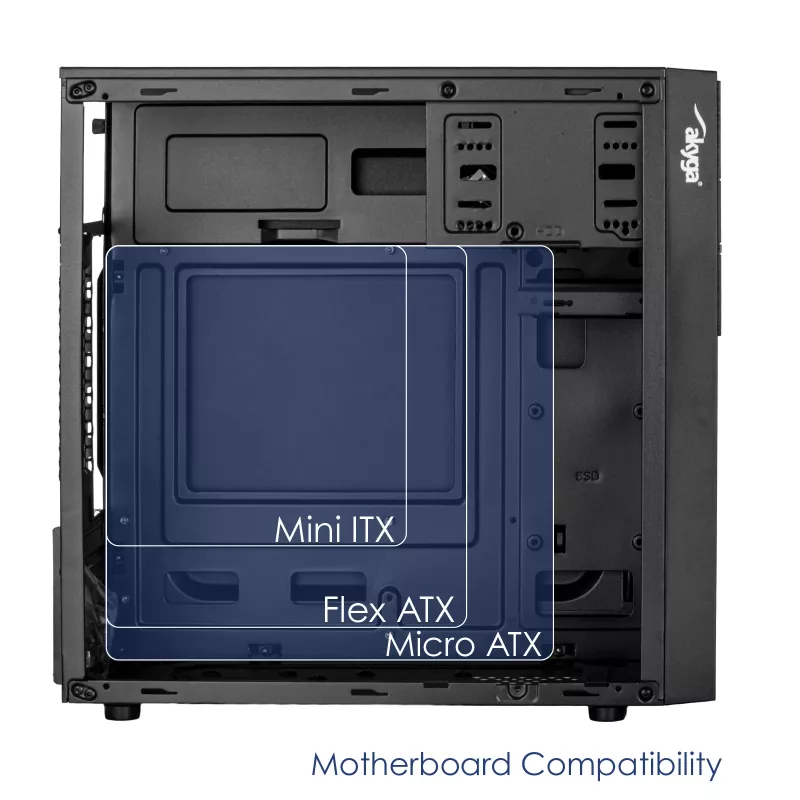Akyga AK19BK Micro Tower -tietokonekotelo, Micro-ATX / Mini-ITX, USB-C + USB 3.0 + 2x USB 2.0, ilman virtalähdettä, musta