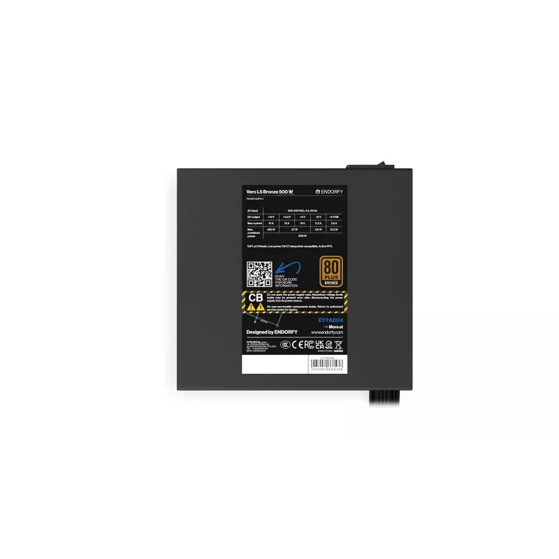 Virtalähde ENDORFY Vero L5 500 W ATX, 80 PLUS Bronze, 24-pin, 120 mm tuuletin, ei-modulaarinen
