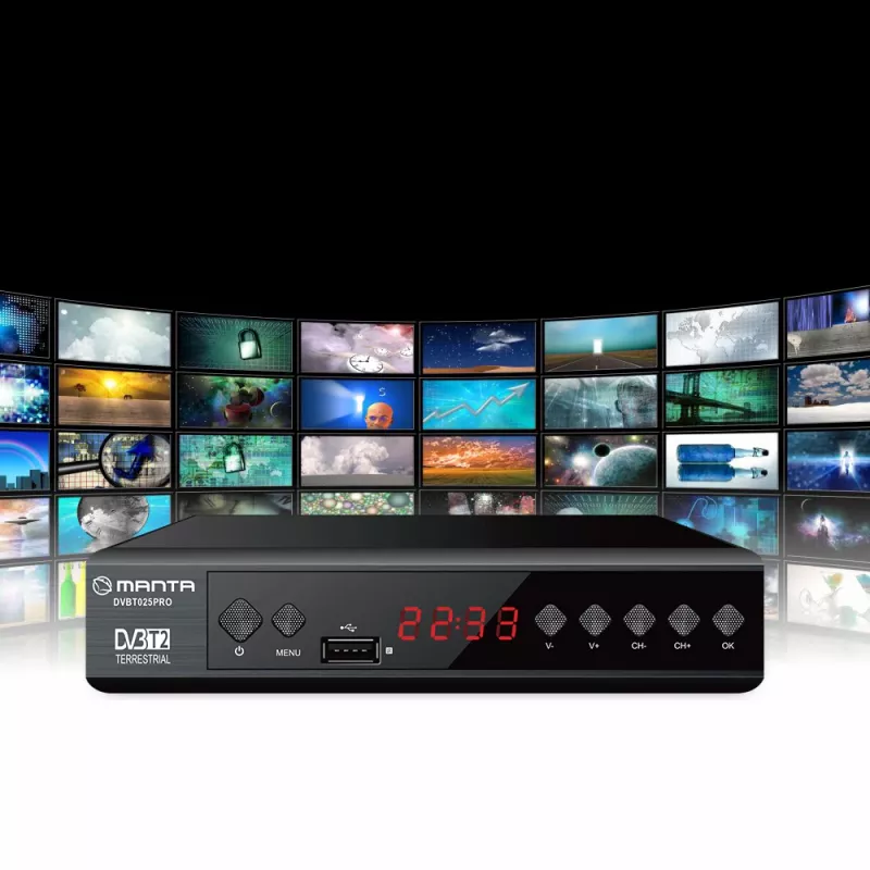 Digitaalinen TV-vastaanotin MANTA DVBT025PRO DVB-T2 Full HD -tuki USB-tallennus