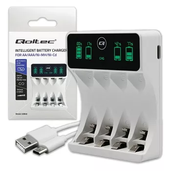 QOLTEC akkulaturi 50848 NiMH AAA (R03)- ja AA (R6) -kennoille LCD-näytöllä