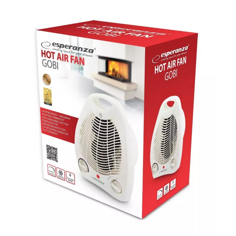 Sähkölämmitin ESPERANZA EHH011 1000/2000 W, valkoinen, säädettävä termostaatti, kiertosäädin