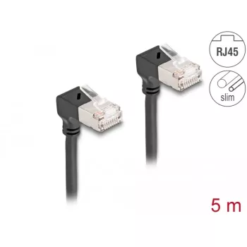 DeLOCK RJ45 verkkokaapeli Cat.6A S/FTP ohut 90° alaspäin 5m musta