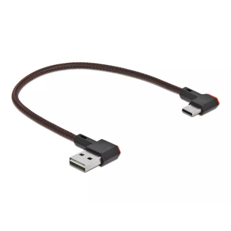 USB-kaapeli DeLOCK EASY-USB 2.0 Type-A-urosliitin Type-C-urosliittimeen kulmaliitin 0,2 m musta
