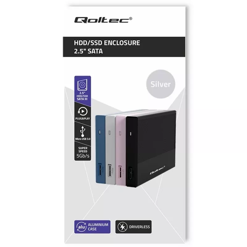 Kotelo 2,5 tuuman SATA-SSD/HDD:lle QOLTEC 52278 USB 3.0, tukee jopa 2 TB