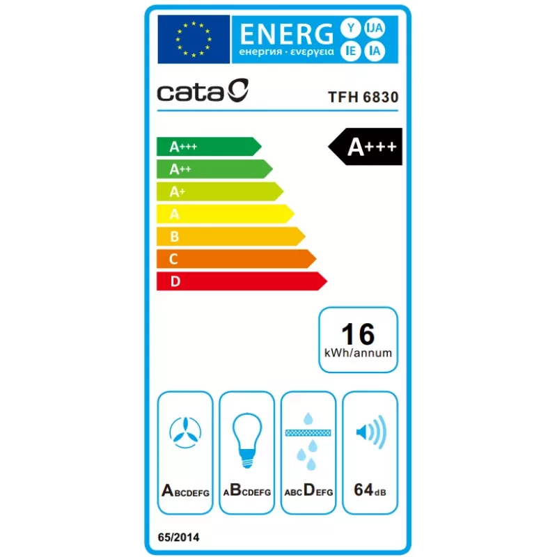 Kalusteisiin asennettava liesituuletin CATA TFH 6830 GWH 600 m³/h valkoinen kosketusohjaus