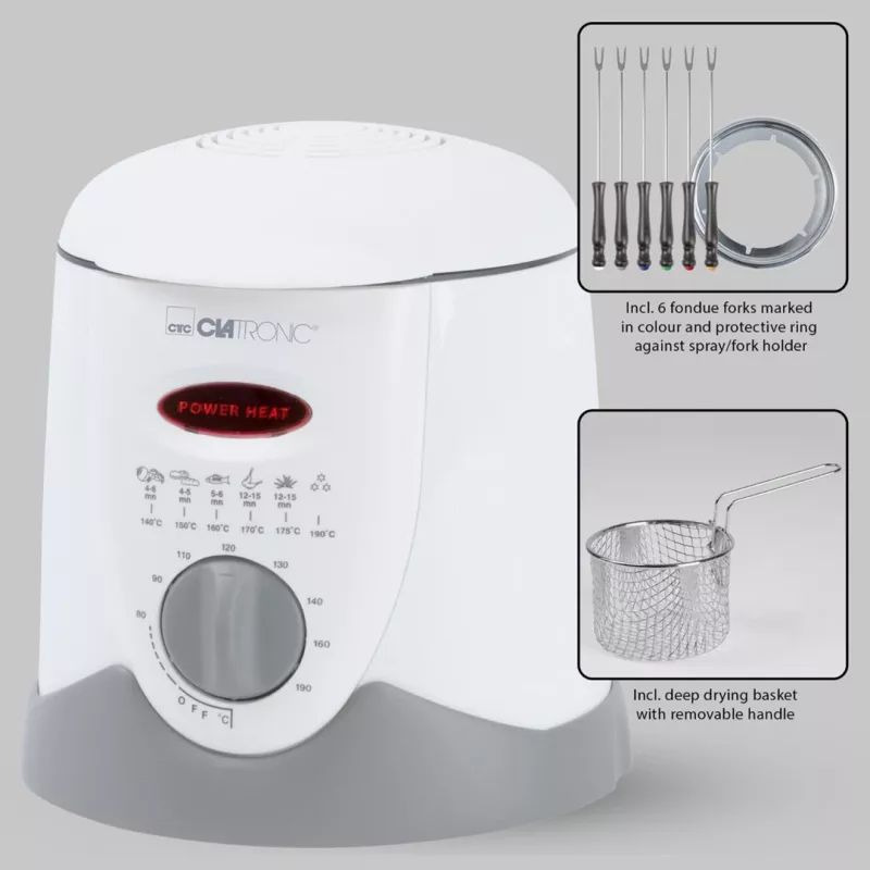 Clatronic FFR 2916 yksittäinen 1 L vapaasti seisova 900 W rasvakeitin harmaa, valkoinen