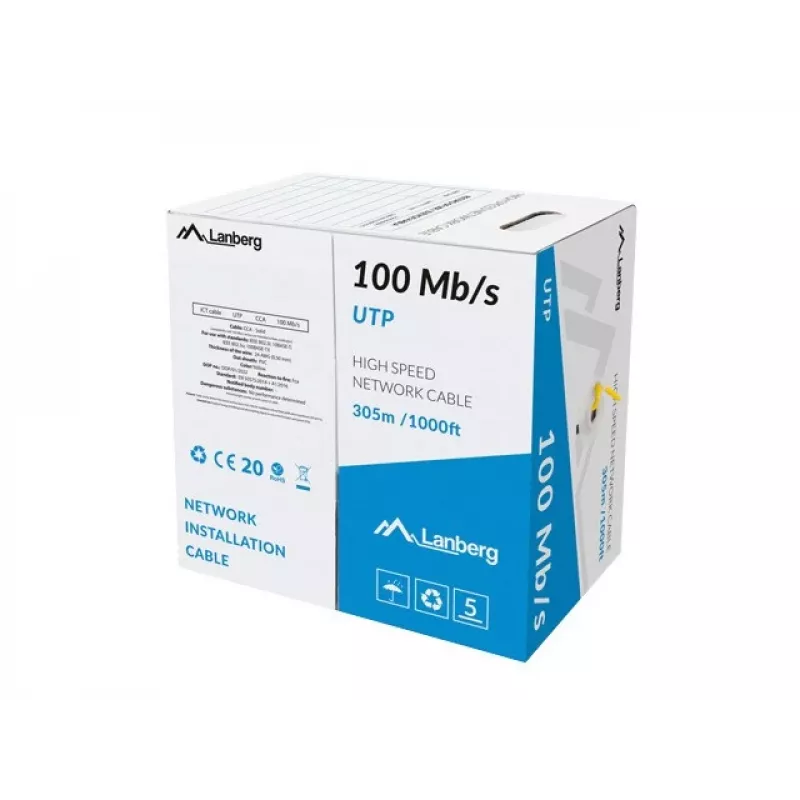LANBERG verkkokaapeli LCU5-10CC-0305-Y U/UTP Cat5e 305 m, 24 AWG CCA, keltainen