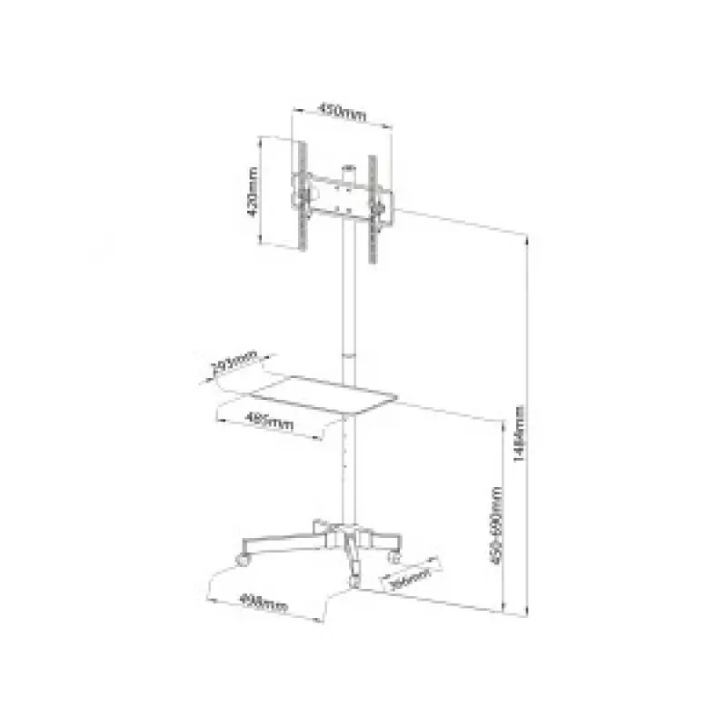 TV-taso/rullavaunu pyörillä + kahva 23-55 25 kg S-09