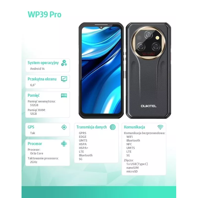 Älypuhelin Oukitel WP39 Pro 12/512 11000mAh kulta