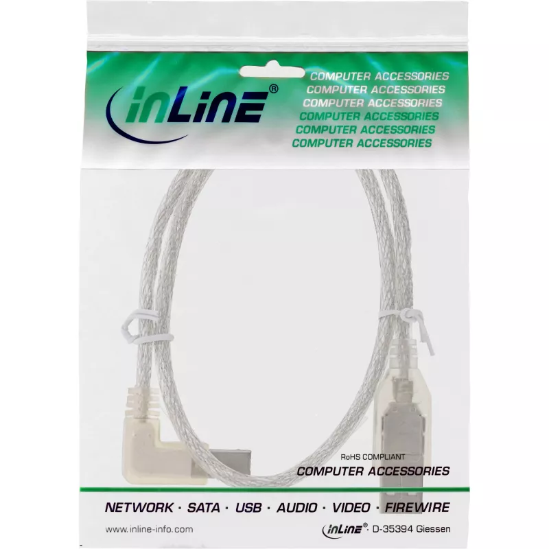 Microconnect USBAB5ANGLED-L USB-kaapeli USB 2.0 5 m USB A USB B valkoinen