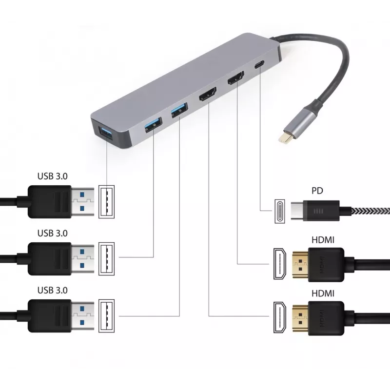 Gembird A-CM-COMBO3-03 USB Type-C 3-in-1-moniporttiadapteri (keskitin + HDMI + PD)