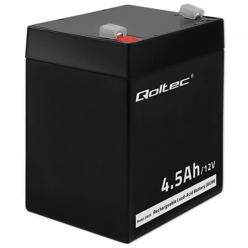 Qoltec 53033 AGM-akku 12 V 4,5 Ah, maks. 1,35 A, huoltovapaa