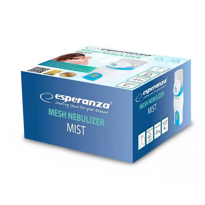 Kannettava inhalaattori ESPERANZA ECN005 — kompakti taskusumutin, 0,2 ml/min, 21 dB, USB, 2×AA