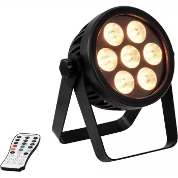 LED-spotti EUROLITE 4C-7 Silent ohut 7W RGB – kompakti näyttämö-/tunnelmavalonheitin, 7W RGB-teho