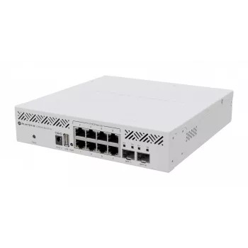 Hallittava L3-kytkin MikroTik CRS310-8G+2S+IN — 8× 2.5G RJ-45, 2× SFP+, PoE, 1U-räkkiasennus, valkoinen