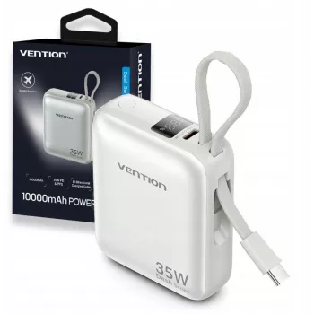Vention FHEN0 power bank, 10000 mAh, 35 W, sisäänrakennettu USB-C-kaapeli, beige
