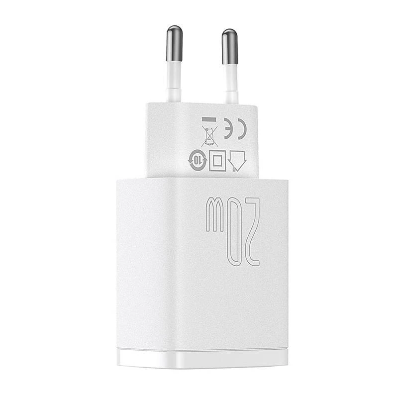 Seinälaaturi Baseus Compact 1x USB-A + 1x USB-C 3A, kompakti matka-adapteri