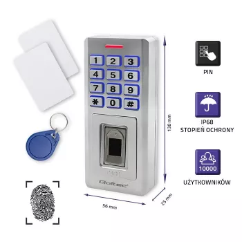 Sormenjälki- ja RFID-koodilukko QOLTEC 52447 IP68-suojauksella