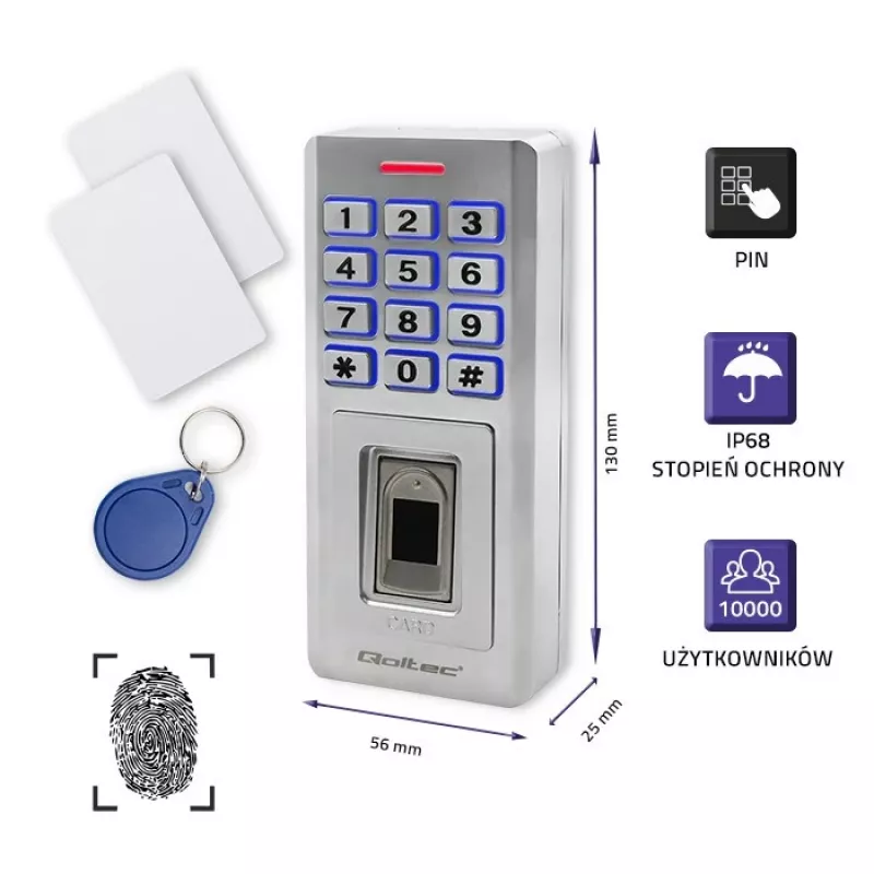 Sormenjälki- ja RFID-koodilukko QOLTEC 52447 IP68-suojauksella