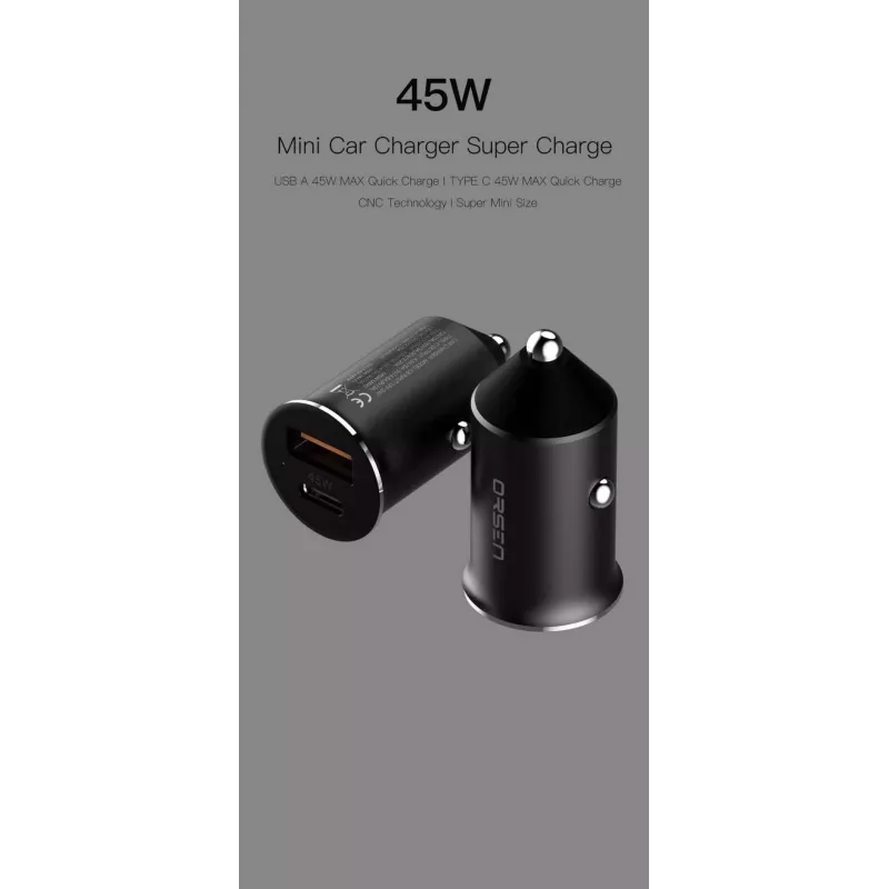Autolaturi Orsen C8 45W — 45W USB-C PD -pikalataus, musta
