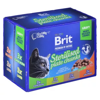 BRIT Premium Cat Sterilised Plate - märkäruoka kissoille - 12x100g