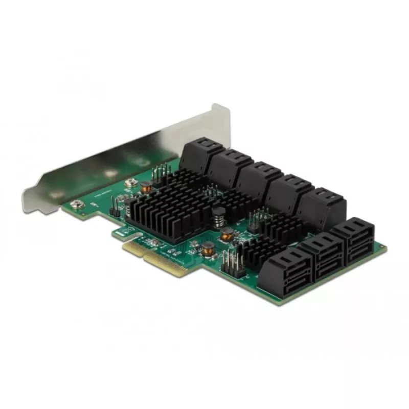 DeLOCK 16 portin SATA PCI Express x4 -kortti 6 Gbit/s vihreä harmaa