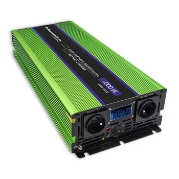 Qoltec Monolith jännitemuunnin | akun lataus | UPS | 2000W | 4000W | 12V–230V | puhdas siniaalto | LCD musta-vihreä