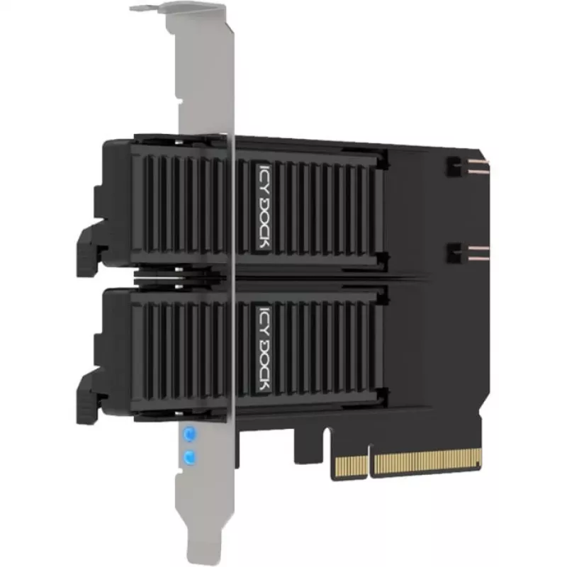 PCIe-sovitinkortti icybox MB312M4P-B — 2× M.2 NVMe PCIe 4.0 x8 -väylään (bifurkaatio)