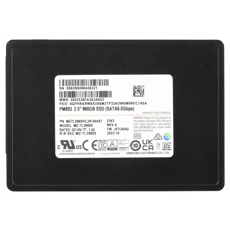 Samsung MZ7L3960HCJR-00A07 sisäinen SSD-levy 960 GB 2,5 tuuman Serial ATA III TLC