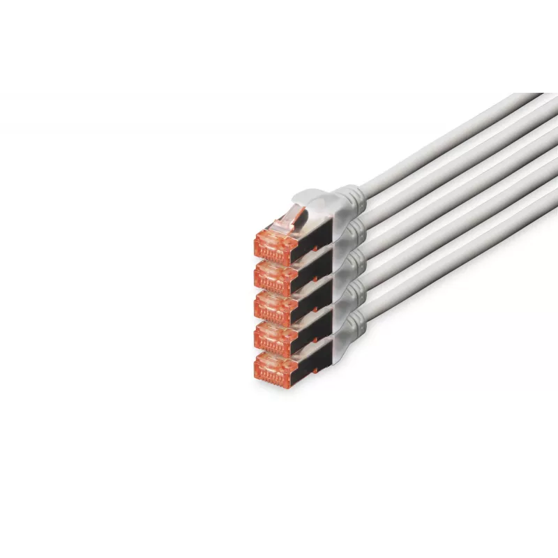 DIGITUS CAT6 S/FTP -kytkentäkaapeli, 20 m, harmaa, 5 kpl:n pakkaus