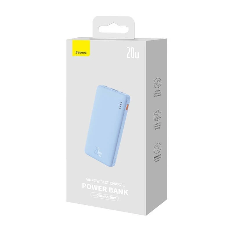 Kannettava varavirtalähde Baseus Airpow 10000 mAh, 20W, LiPo, USB-C + USB-A, sininen