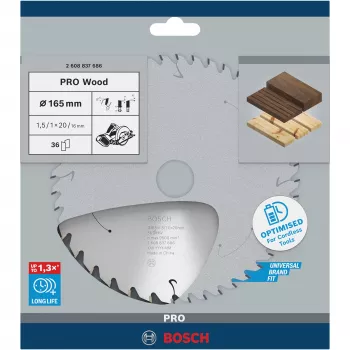 pyörösahanterä Bosch 2 608 837 686 — 165 mm halkaisija, 20 mm reikä, puulle, 1 kpl
