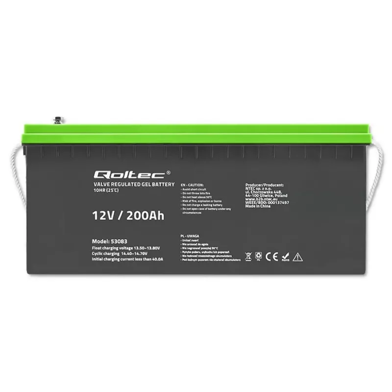 Qoltec akku geeli | 12V | 200Ah | GEL | 59,5 kg