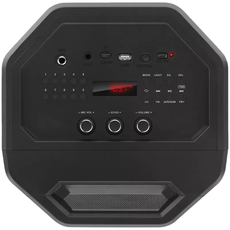 Kaiutin SVEN PS-600, musta (50W, TWS, Bluetooth, FM, USB, microSD, LED-näyttö, 4000mAh)