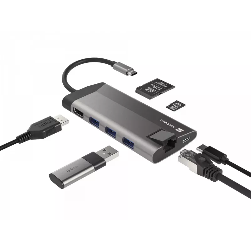 NATEC Fowler Plus USB Type-C musta harmaa MicroSD SD -keskitin