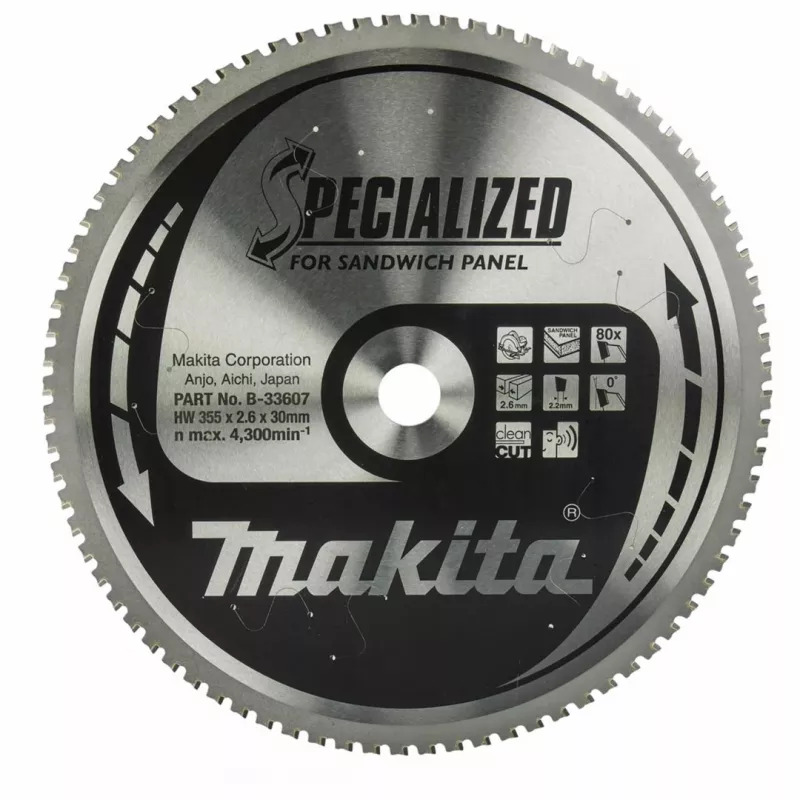 MAKITA PYÖRÖSAHANTERÄ 355x30x80Z ERIKOISVALMISTETTU SANDWICH-LEVYILLE
