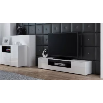 Cama TV-taso VIVA 180 valkoinen/valkoinen kiiltävä + musta