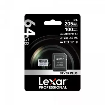 MicroSD-kortti Lexar 64 GB UHS-I luokka 3 SILVER PLUS
