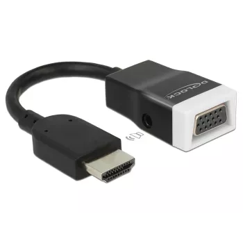 Delock 65587 HDMI-A-uros–VGA (D-Sub 15) -naaras -sovitin äänellä, musta/valkoinen