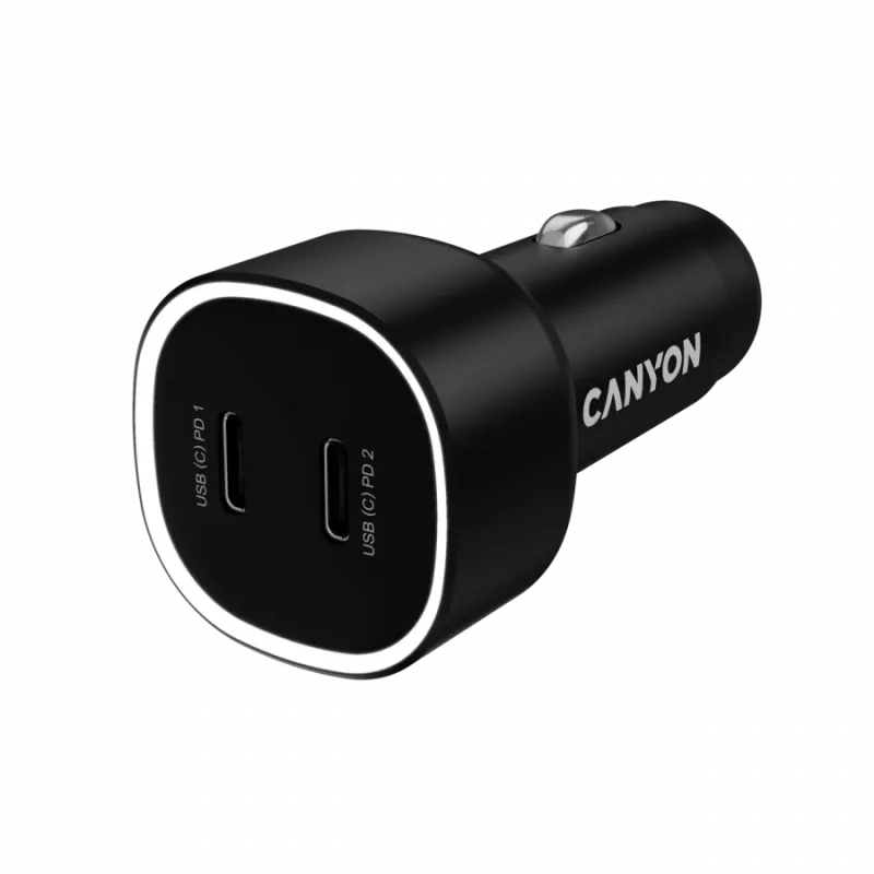 Autolaturi CANYON OnDrive 60 PD 60W 2xUSB-C — 60W teho, 2 USB-C-liitäntää, musta