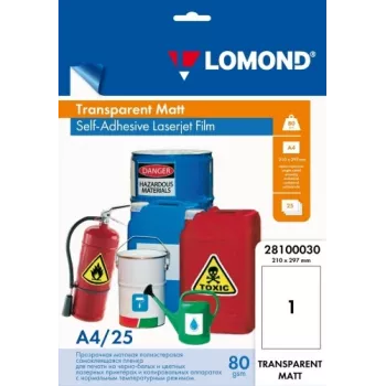 Itseliimautuva PET-laserkalvo Lomond A4 25 arkkia läpinäkyvä matta
