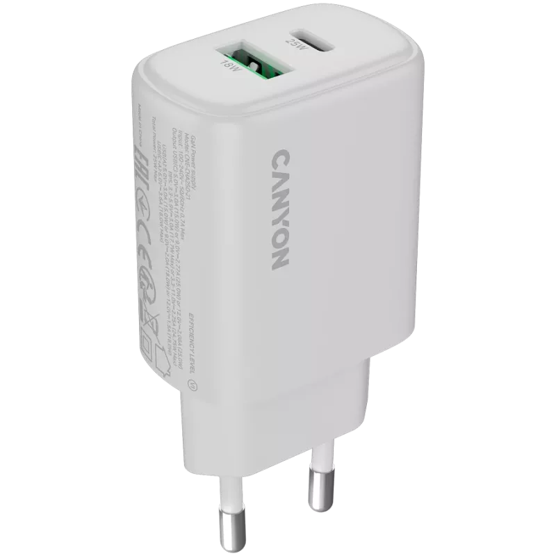 CANYON laturi OnCharge 250 25W 1xPD 1xQC EU valkoinen